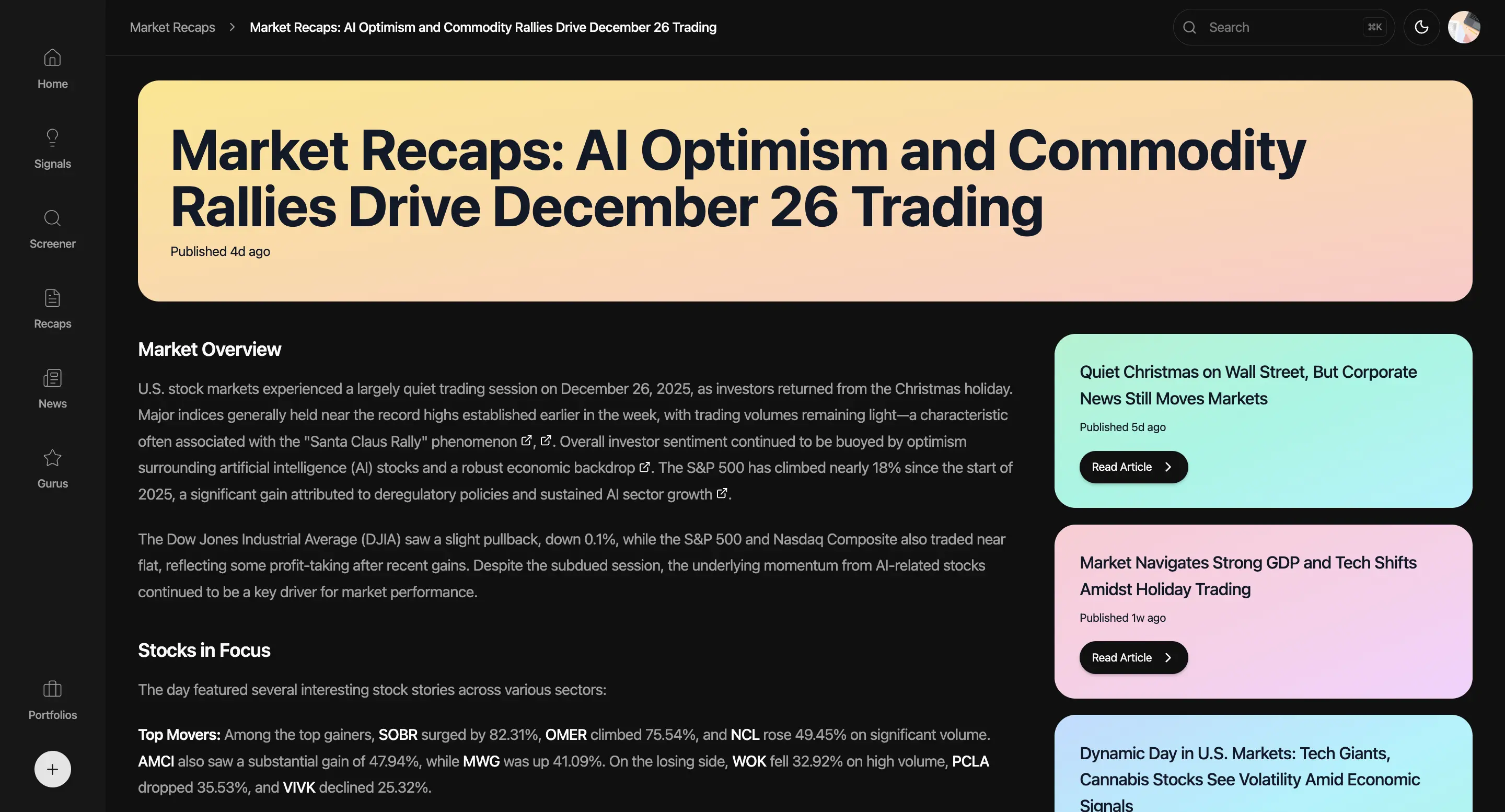 Market Recap feature preview